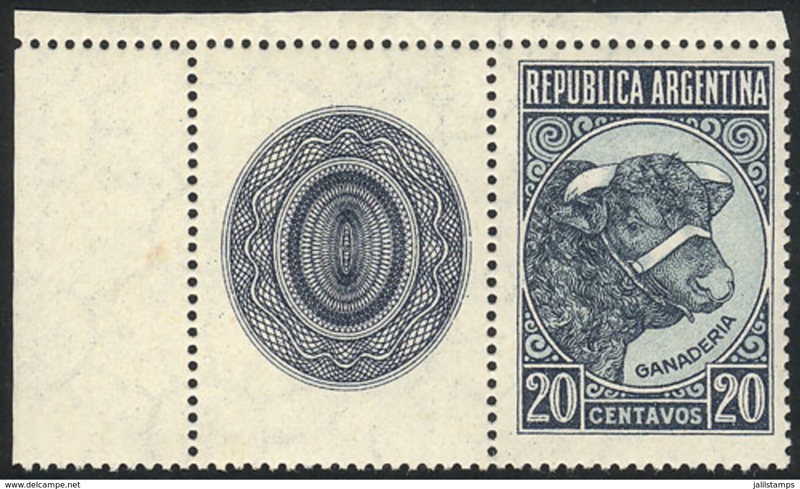 ARGENTINA: GJ.874CZ, 20c. Bull With WAVY Rays Wmk And Label At Left, VF Quality! - Sonstige & Ohne Zuordnung
