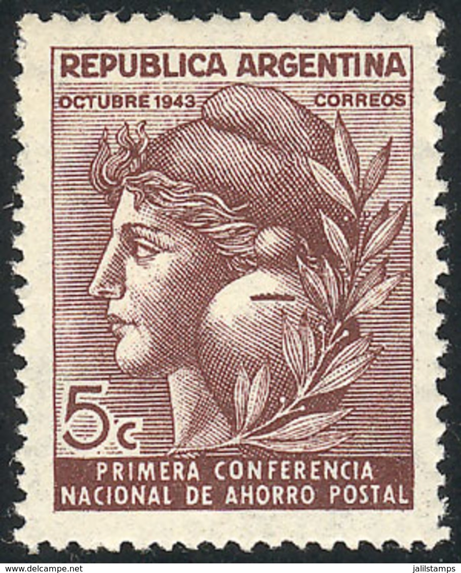 ARGENTINA: GJ.904, 1943 Postal Savings Bank, With STRAIGHT RAYS Wmk, VF Quality! - Other & Unclassified