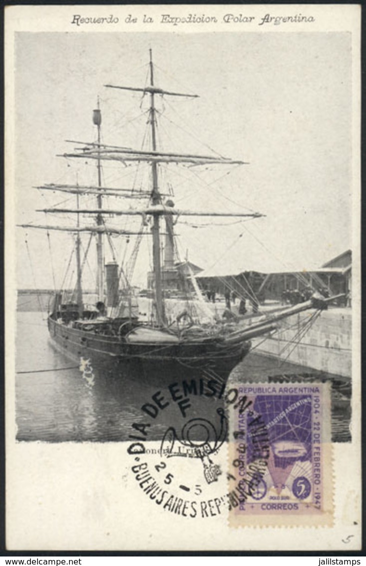 ARGENTINA: GJ.943, 1947 5c. Corvette Uruguay And First Antarctic Mail, MAXIMUM CARD With A Postcard Of The Year 1901 Edi - Autres & Non Classés
