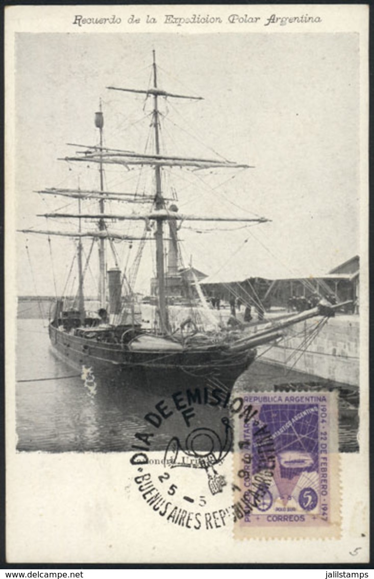 ARGENTINA: GJ.943, 1947 5c. Corvette Uruguay And First Antarctic Mail, MAXIMUM CARD With A Postcard Of The Year 1901 Edi - Andere & Zonder Classificatie