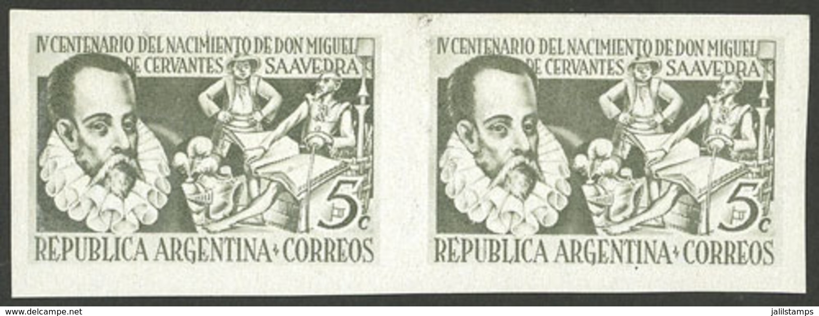 ARGENTINA: GJ.950P, 1947 Cervantes, IMPERFORATE PAIR, Excellent! - Autres & Non Classés