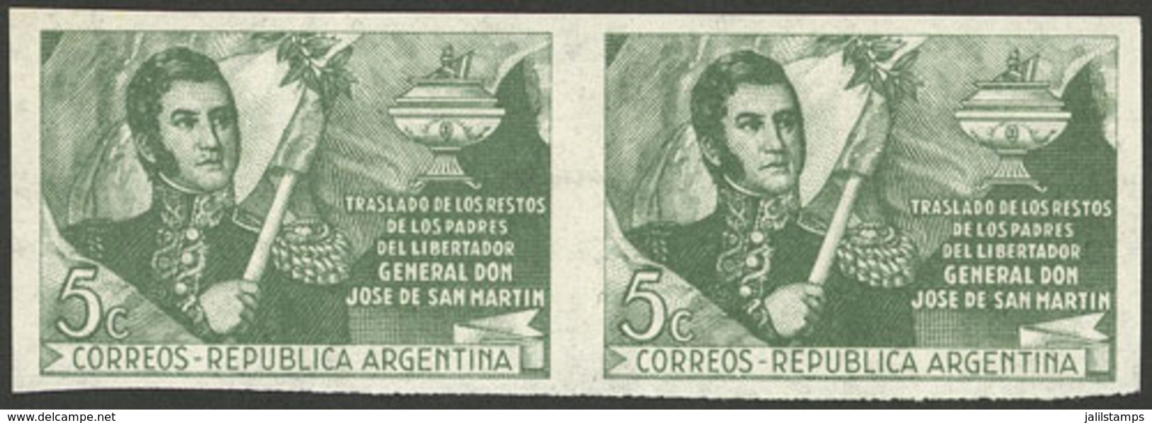 ARGENTINA: GJ.952P, 1947 San Martín, IMPERFORATE PAIR, Excellent! - Sonstige & Ohne Zuordnung