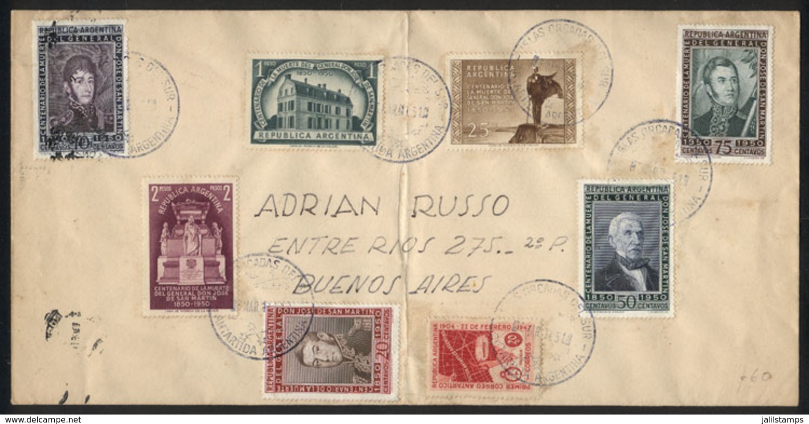 ARGENTINA: GJ.976/82, Complete San Martin Set Franking A Cover Sent From ORCADAS DEL SUR To Buenos Aires, Interesting! - Other & Unclassified