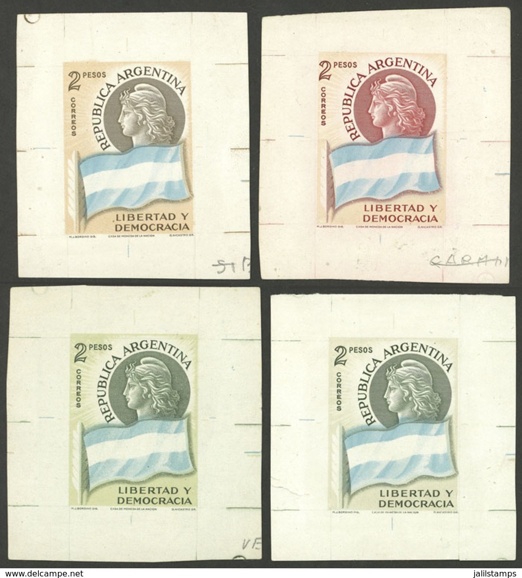 ARGENTINA: GJ.1106, 1958 2P. Transmission Of Presidential Power (flags), 4 Different DIE PROOFS Printed On Paper Of Glaz - Otros & Sin Clasificación