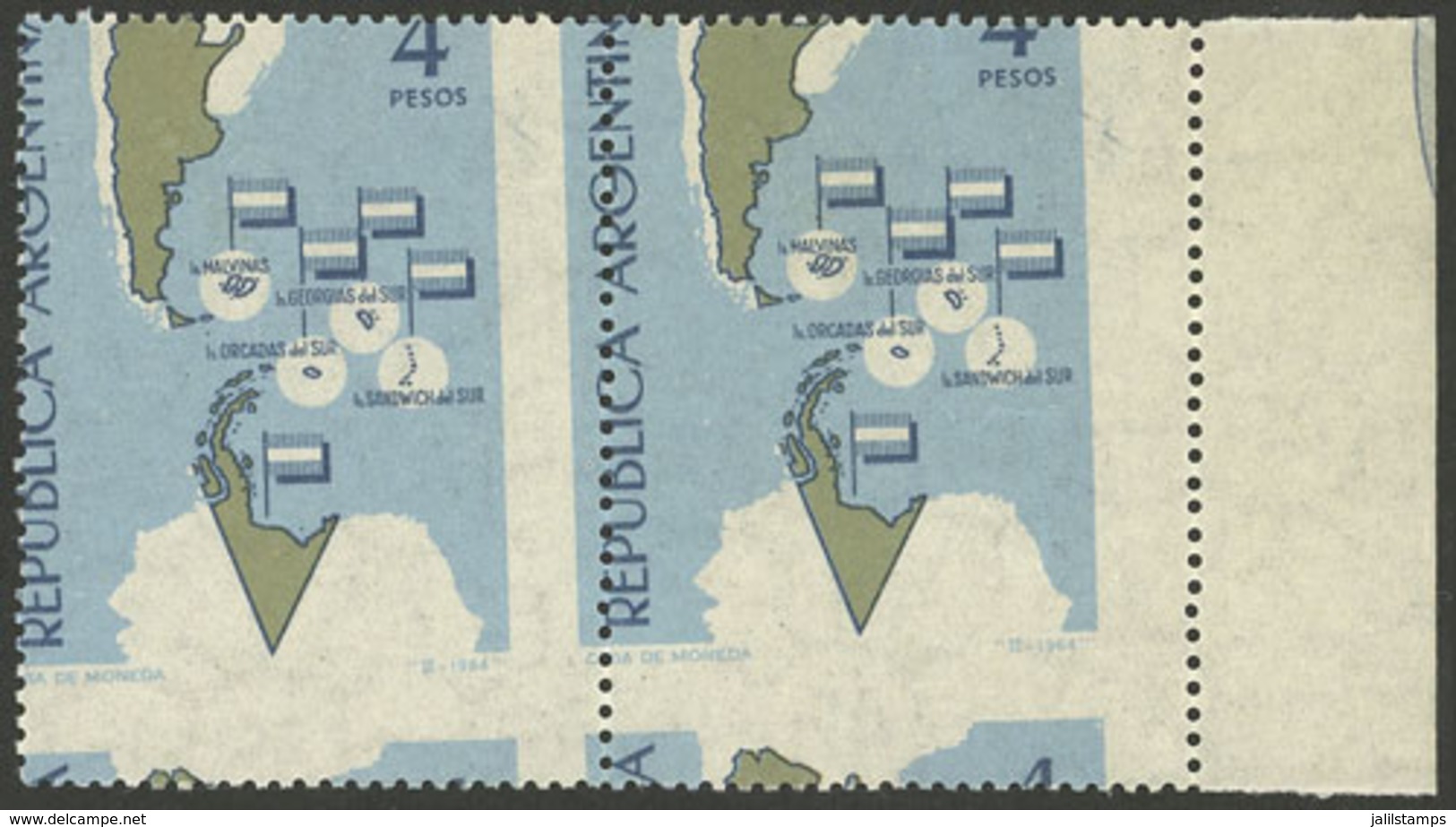 ARGENTINA: GJ.1273, 1964 Argentine Antarctica, Pair With Very Shifted Perforation, Spectacular! - Other & Unclassified