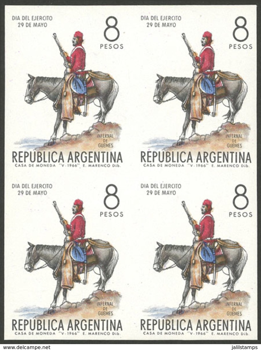 ARGENTINA: GJ.1358P, 1966 Army Day (mounted Soldier), IMPERFORATE Block Of 4, MNH, Excellent Quality! - Sonstige & Ohne Zuordnung