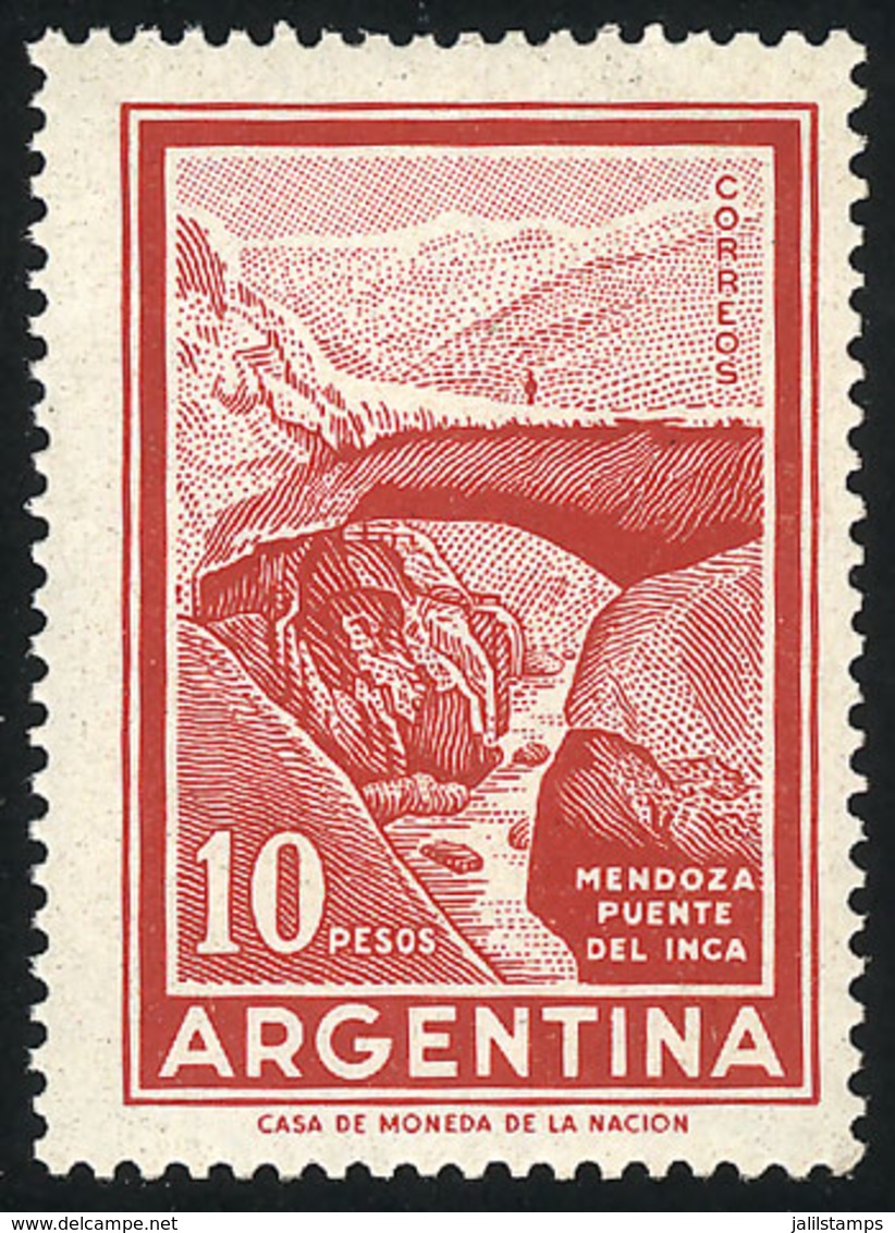 ARGENTINA: GJ.1498, 1969/71 10P. Incan Bridge WITH Round Sun Watermark, MNH, VF Quality, Rare, Catalog Value US$450. - Autres & Non Classés