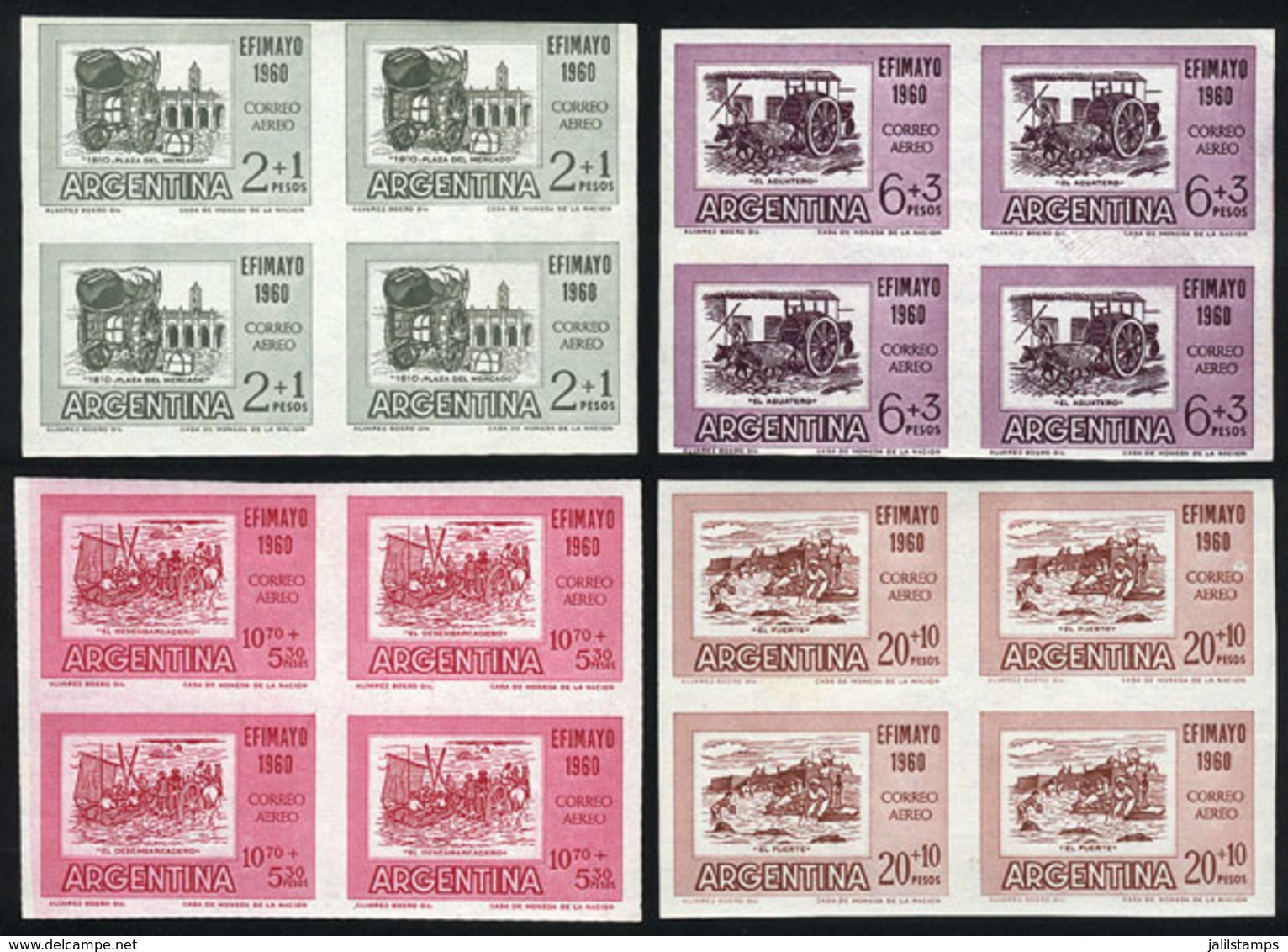 ARGENTINA: GJ.1183/6, 1960 May Revolution 150 Years (Philatelic Expo, Vintage Means Of Transport), Cmpl. Set Of 4 Values - Poste Aérienne