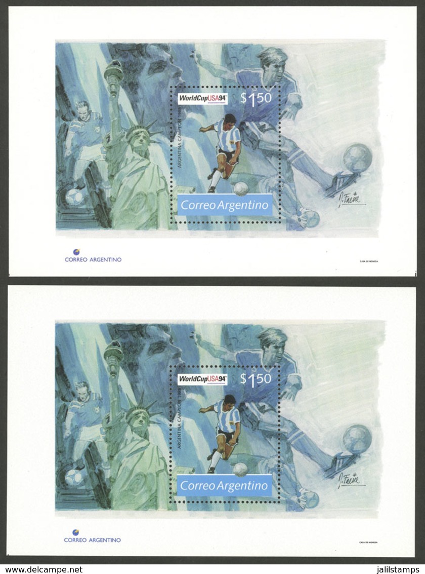 ARGENTINA: GJ.107a, 1994 Football World Cup, Printed On UNSURFACED PAPER (not Very Glossy, Normal Paper Is Very Glossy,  - Blocs-feuillets