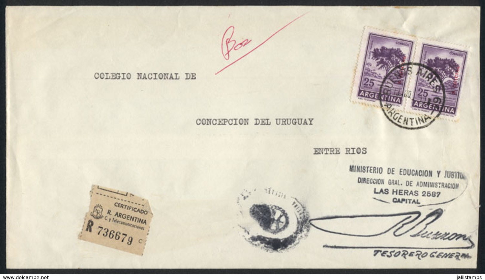 ARGENTINA: GJ.760 Pair, Franking A Registered Cover Sent From B.Aires To Concepción Del Uruguay, VF! - Service