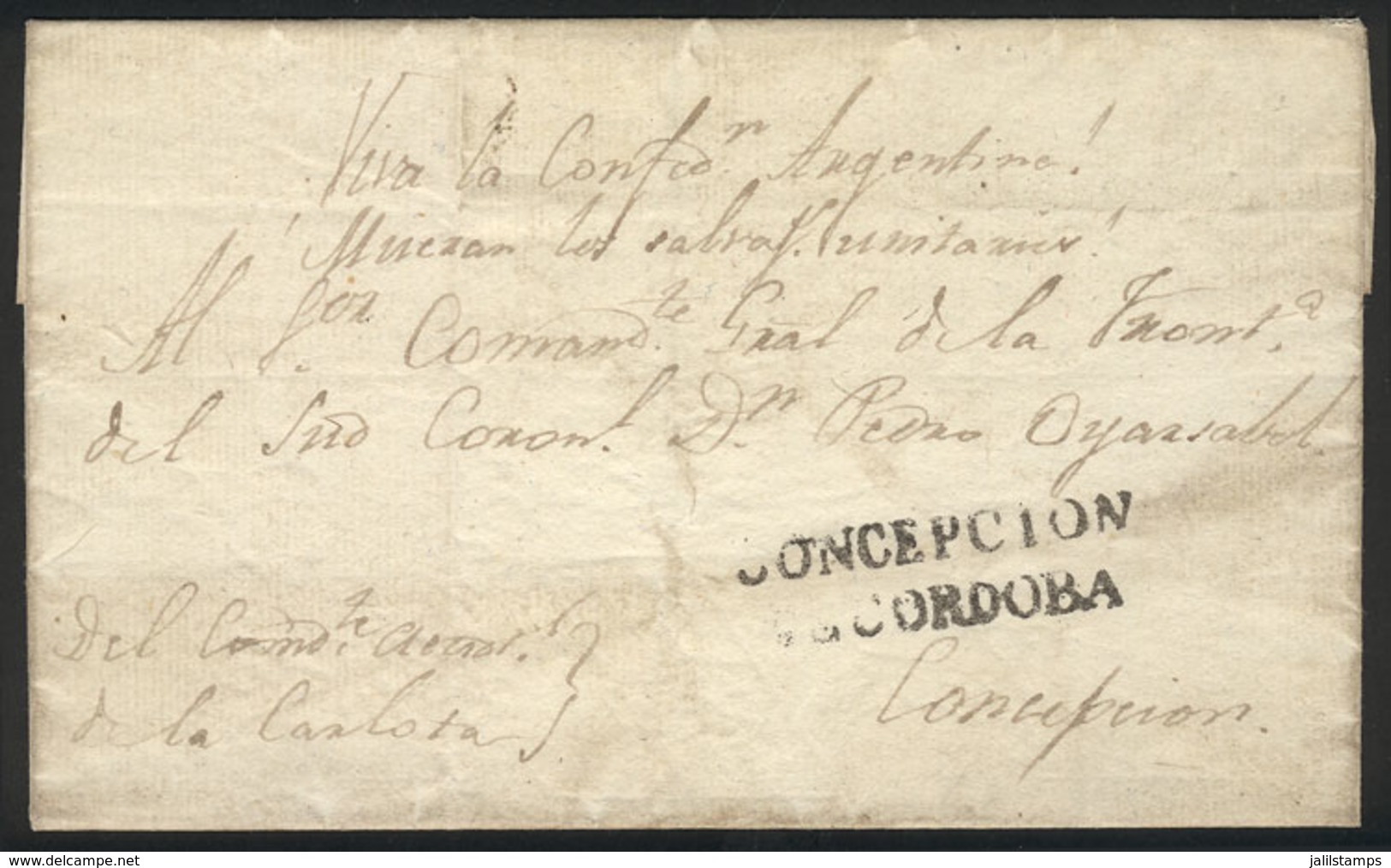 ARGENTINA: Folded Cover Used In 1840s (genuine), With A FORGED Straightline Pre-stamp Mark "CONCEPCION DE CORDOBA" In Bl - Sonstige & Ohne Zuordnung