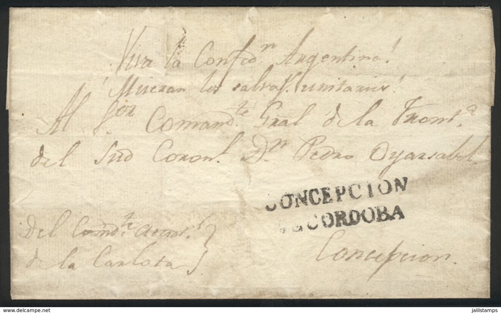 ARGENTINA: Folded Cover Used In 1840s (genuine), With A FORGED Straightline Pre-stamp Mark "CONCEPCION DE CORDOBA" In Bl - Andere & Zonder Classificatie