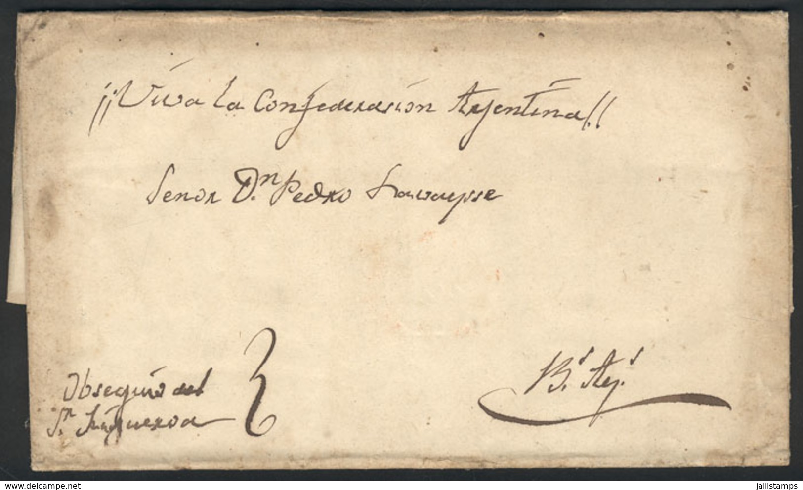 ARGENTINA: Entire Letter Sent From TULUMBA To Buenos Aires On 11/MAR/1851 Without Postal Markings, Inscribed "Viva La Co - Other & Unclassified