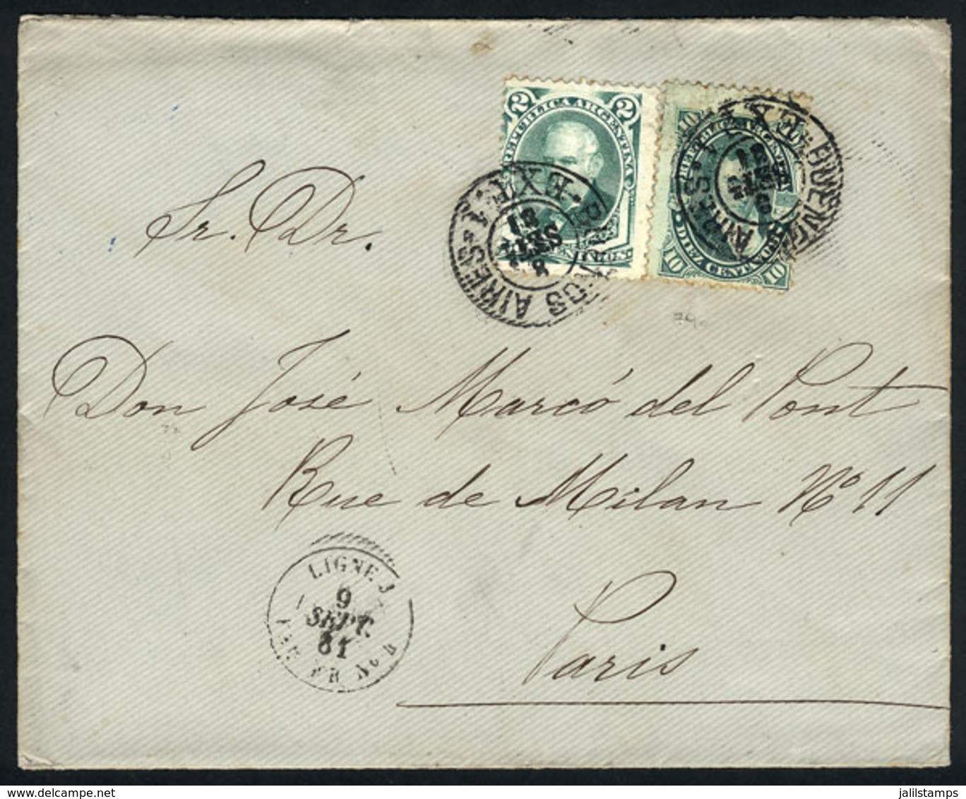 ARGENTINA: Cover Sent From Buenos Aires To Paris On 8/SE/1881 Franked With 12c., Consisting Of GJ.39 + 53, Interesting C - Other & Unclassified