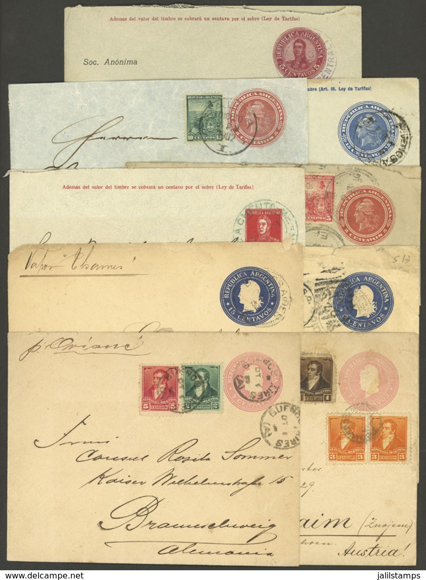 ARGENTINA: 9 Postal Stationeries Used Between 1887 And 1924, Several With Additional Postages, And Almost All Sent Abroa - Sonstige & Ohne Zuordnung