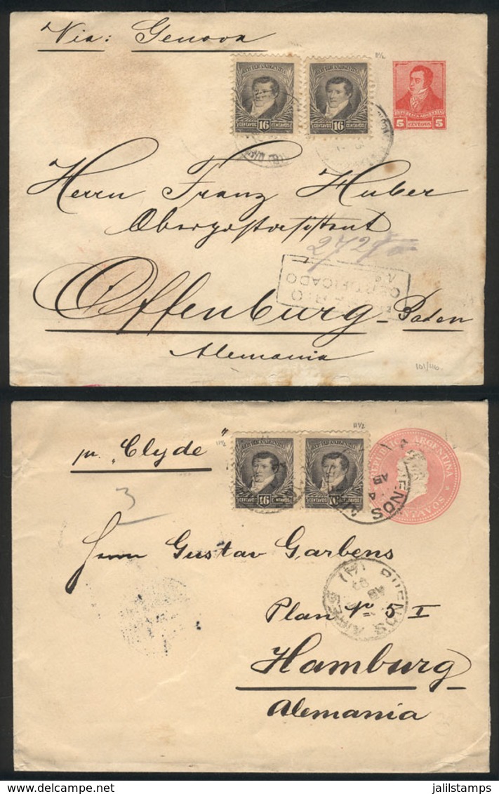ARGENTINA: Couple Of 5c. Stationery Envelopes, Both Uprated With 32c. To Complete 37c. (the First One With GJ.145 X2, Th - Sonstige & Ohne Zuordnung