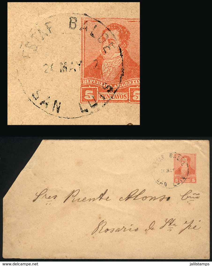 ARGENTINA: 5c. Stationery Envelope Sent To Rosario On 24/MAY/1892, With Extremely Rare Cancel "ESTAFETA BALDE - SAN LUIS - Autres & Non Classés