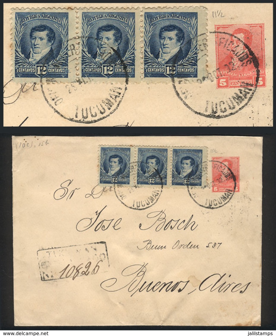 ARGENTINA: 30/OC/1892 TUCUMÁN - Buenos Aires, 5c. Stationery Envelope Uprated With 36c. (total 41c.!!) Sent By Registere - Sonstige & Ohne Zuordnung