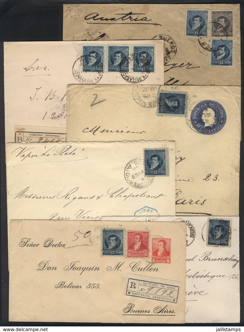 ARGENTINA: 6 Covers Used Between 1894 And 1899, Several Registered, Almost All Sent Overseas, With Varied Frankings Of 1 - Autres & Non Classés