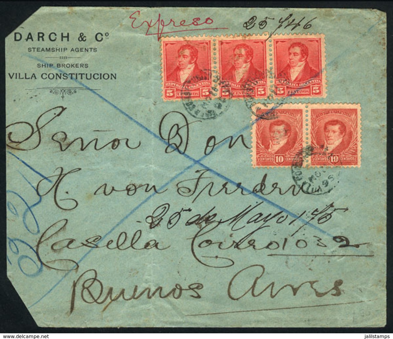 ARGENTINA: Express Cover Sent To Buenos Aires On 11/NO/1895, Franked With 35c. And With The Very Rare Small Datestamp Of - Other & Unclassified