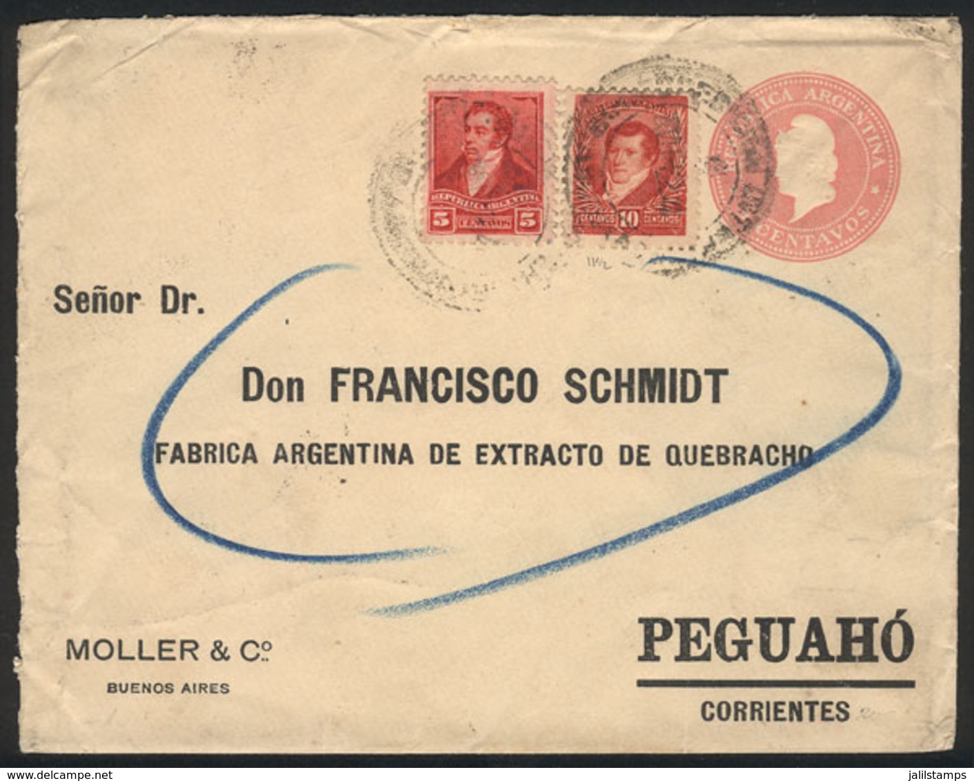 ARGENTINA: 5c. Stationery Envelope + Additional Postage (total 20c.), Sent From Buenos Aires To PEGUAHÓ (Corrientes) On  - Sonstige & Ohne Zuordnung
