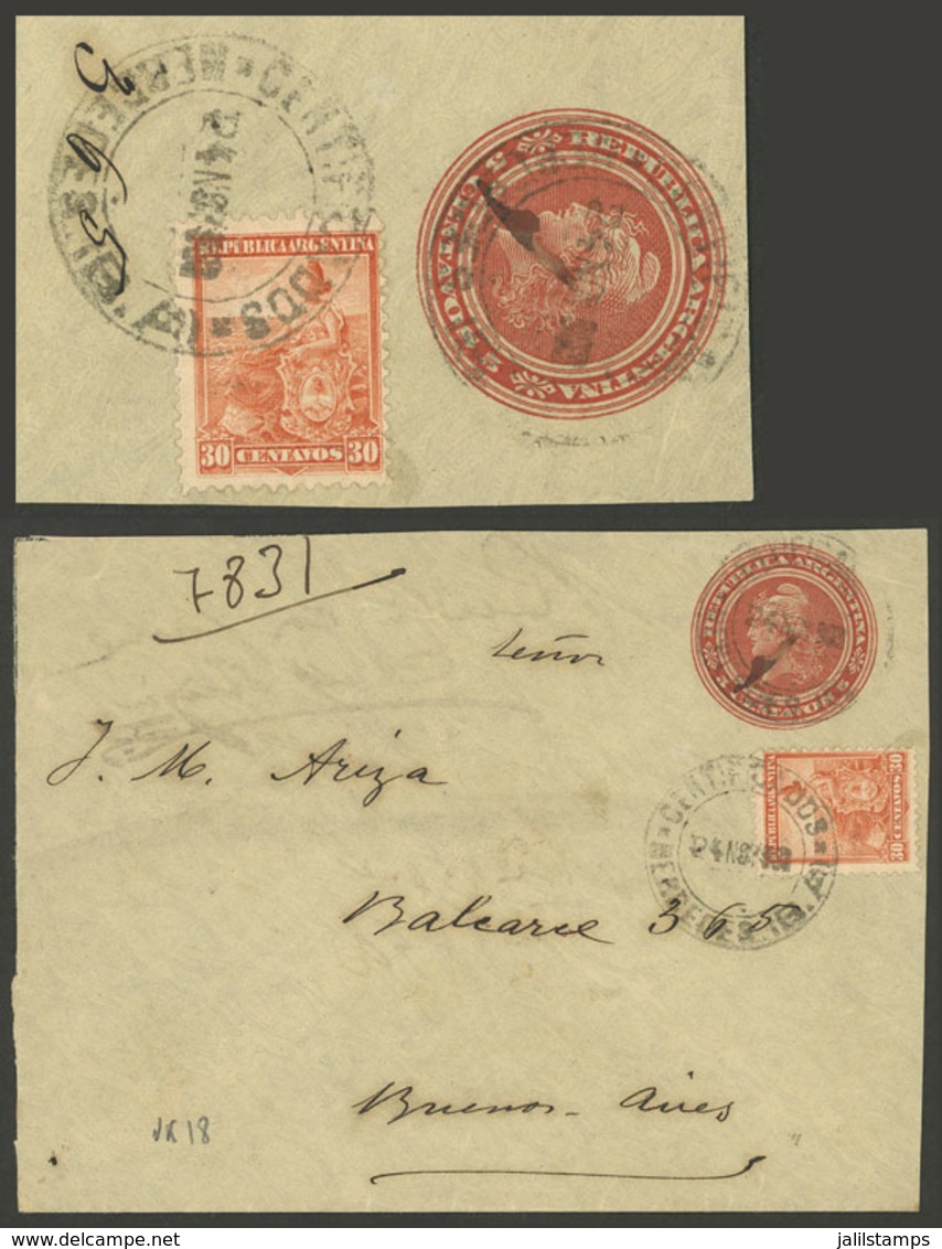 ARGENTINA: Registered 5c. Stationery Envelope + 30c. Seated Liberty, Sent From Mercedes To Buenos Aires On 24/NO/1899, O - Other & Unclassified