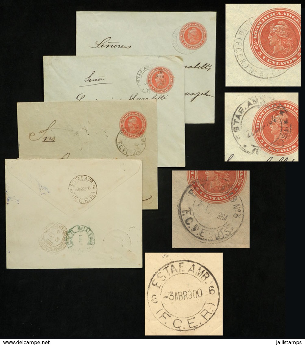 ARGENTINA: TRAVELING PO OF ENTRE RÍOS: 4 Stationery Envelopes Used Between 1900 And 1904 With Railway PO Cancels Of Ferr - Autres & Non Classés