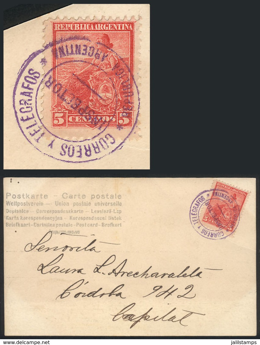 ARGENTINA: Circa 1903, Postcard Used In Buenos Aires Franked With 2c. Seated Liberty, With An Extremely Rare Violet Post - Other & Unclassified