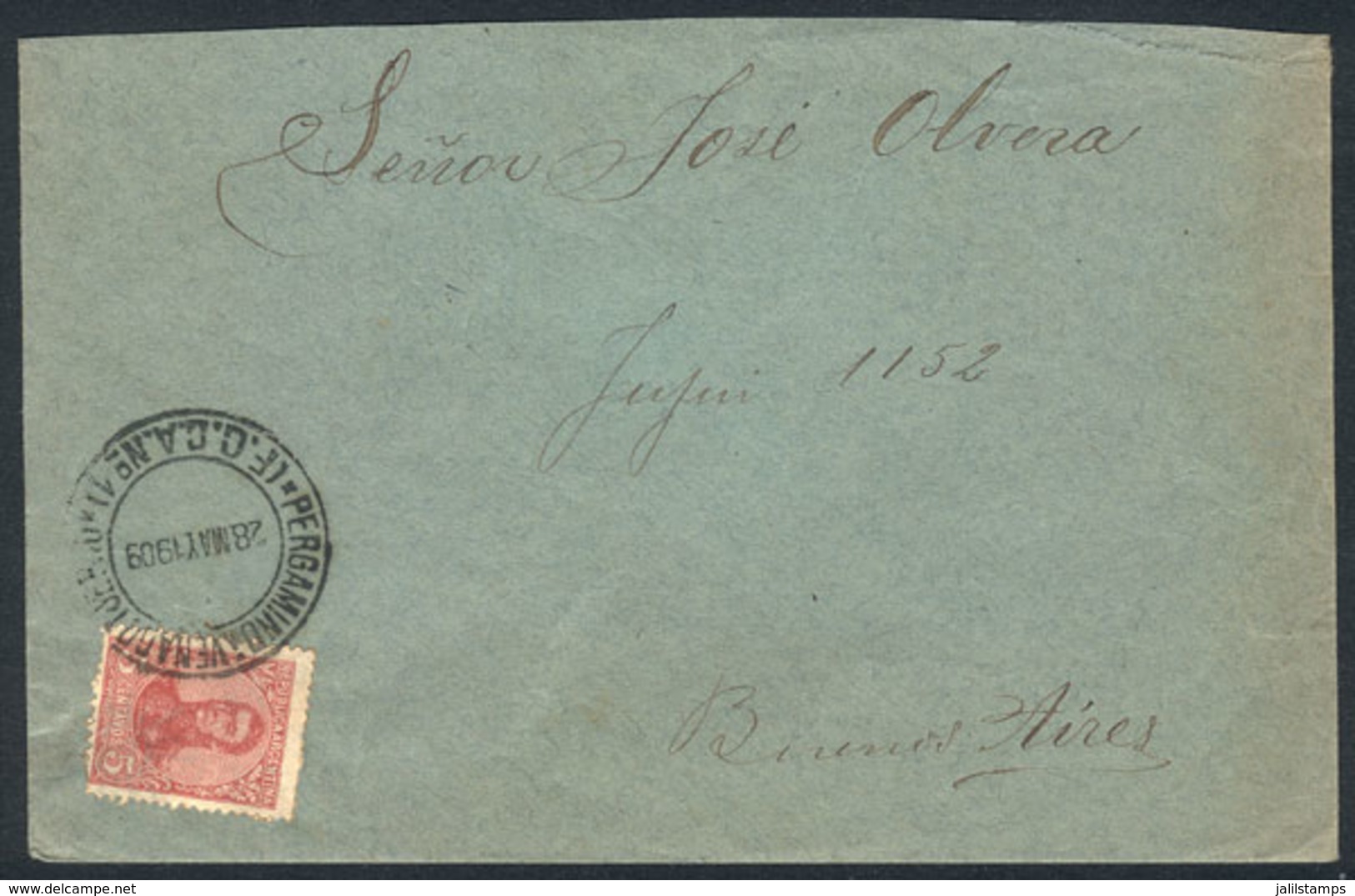 ARGENTINA: Cover Franked By GJ.292 Sent To B.Aires, With The Rare Railway PO Cancel "PERGAMINO A VENADO TUERTO - 28/MAY/ - Autres & Non Classés
