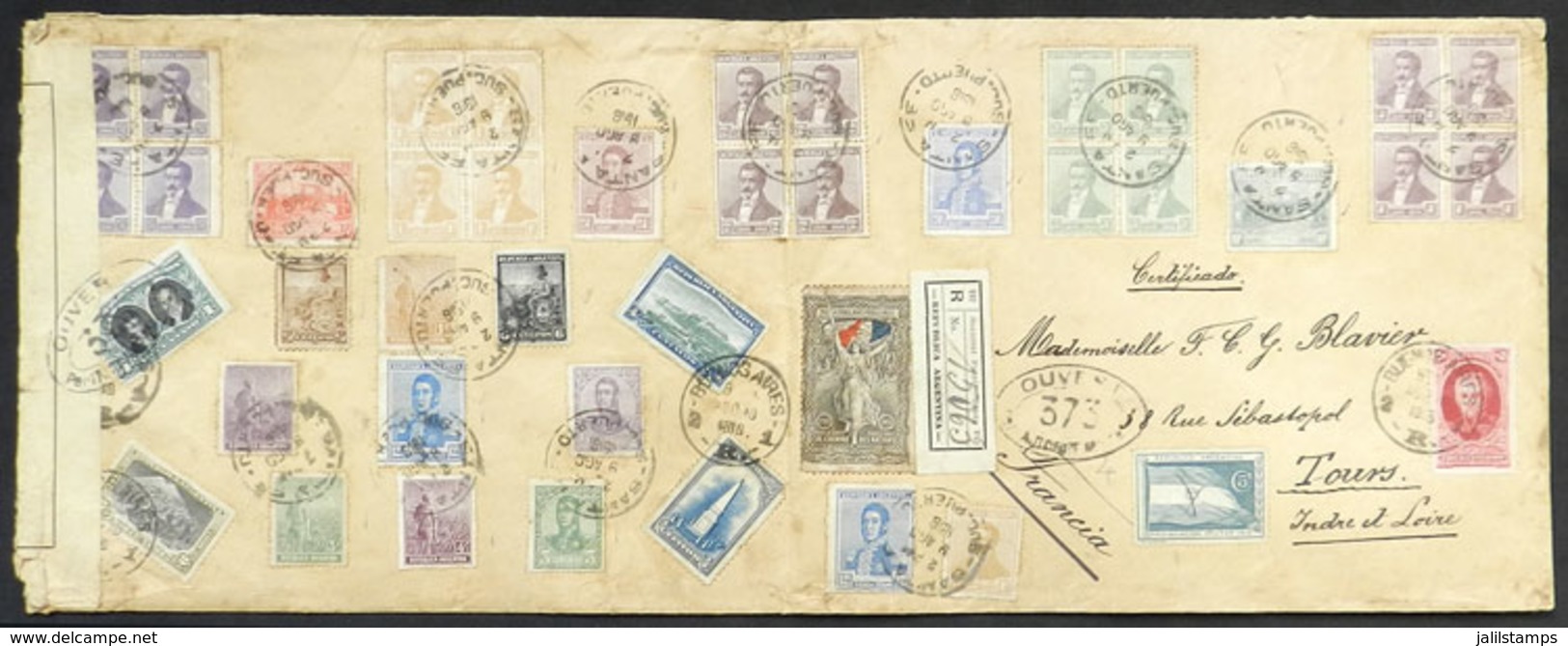 ARGENTINA: Envelope Of Large Size Sent By Registered Mail From Buenos Aires To France On 9/AU/1916 With Spectacular Mult - Other & Unclassified