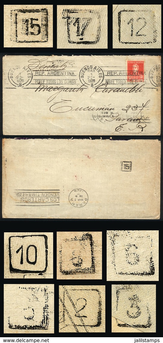 ARGENTINA: MARKS OF PARANÁ POSTMEN: 9 Covers Mailed Between 1926 And 1928 From Buenos Aires To Paraná, On Back With Mark - Autres & Non Classés