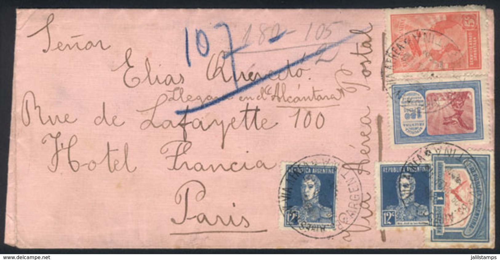 ARGENTINA: Registered Airmail Cover Franked By GJ.653 + Other Values (totalling $3.09) Sent From Buenos Aires To Paris O - Other & Unclassified