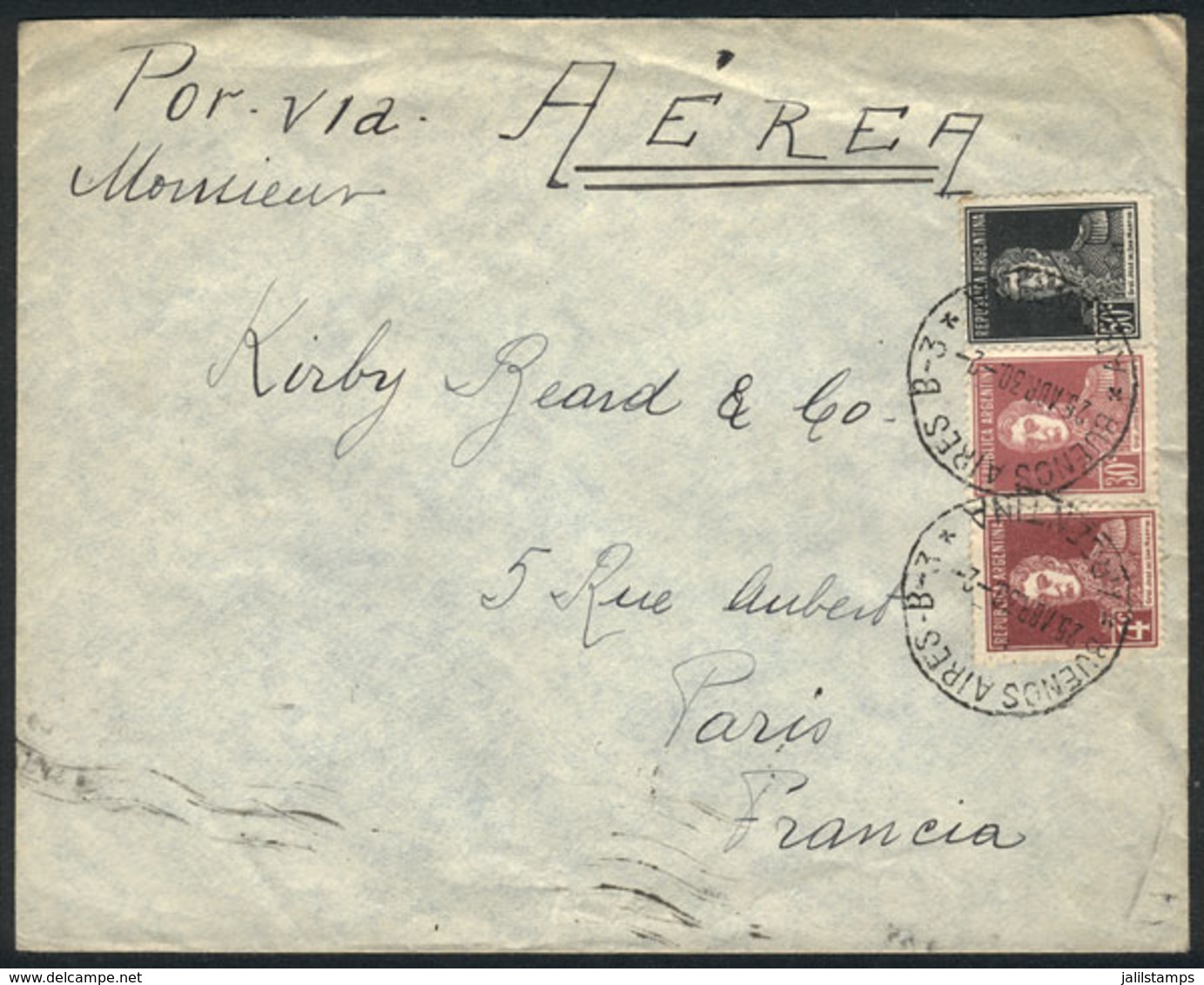 ARGENTINA: Airmail Cover Franked By GJ.598+605+606 Sent From Buenos Aires To Paris On 25/APR/1930, Interesting Rate Of 8 - Other & Unclassified