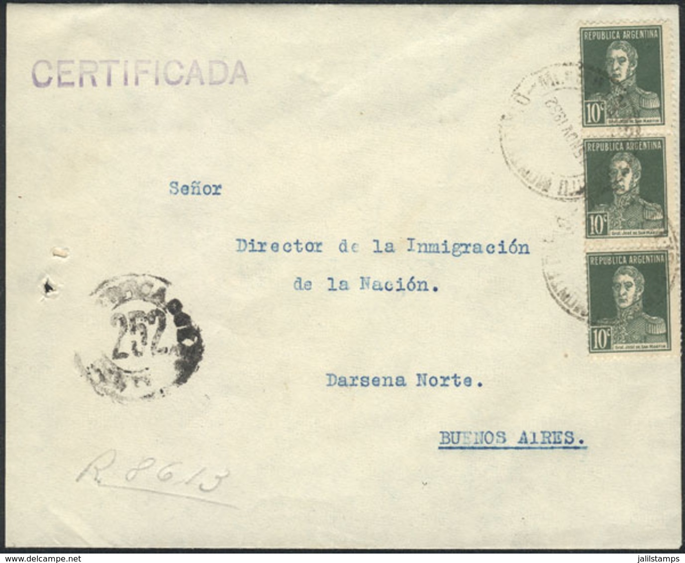 ARGENTINA: Cover Franked With 30c. (strip Of 3 San Martín W/o Period 10c.), Sent From PUERTO MONTECARLO (Misiones) To Bu - Other & Unclassified