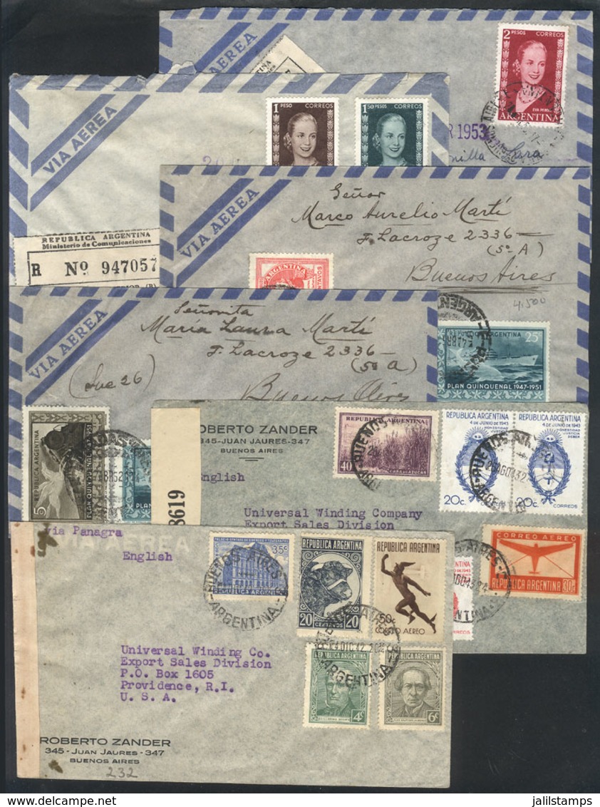 ARGENTINA: 6 Covers Used Between 1942 And 1953 With Nice Postages, 2 Censored, VF General Quality! - Other & Unclassified