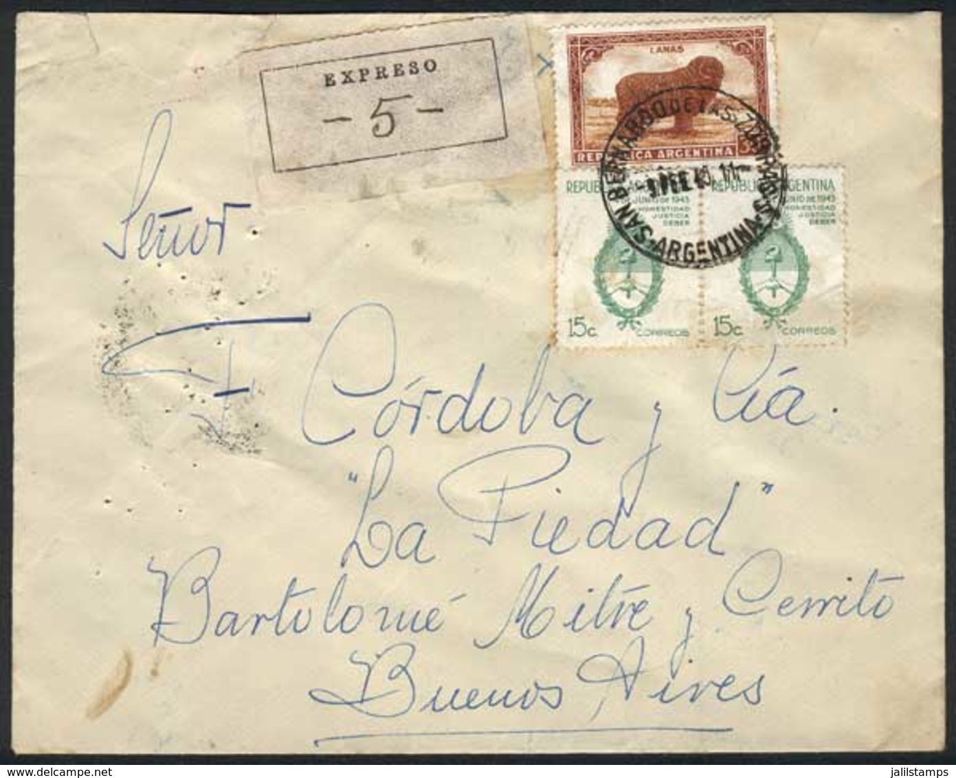 ARGENTINA: Cover Sent To Buenos Aires By Express Mail, Franked With 60c. And With Extremey Rare Postmark Of SAN BERNARDO - Autres & Non Classés