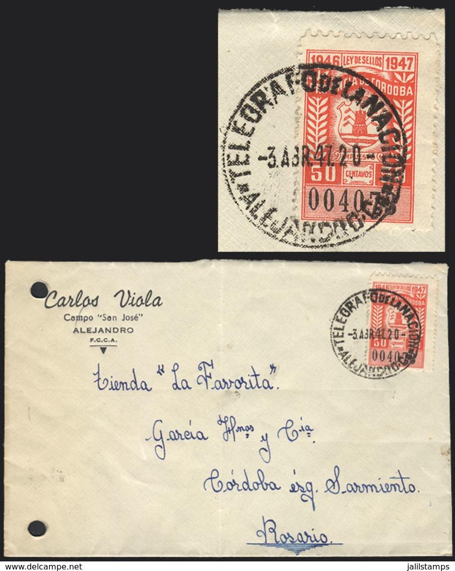 ARGENTINA: Cover Used From Alejandro (Córdoba) To Rosario, Franked With REVENUE STAMP Of 10c., NOT TAXED (very Rare), An - Autres & Non Classés