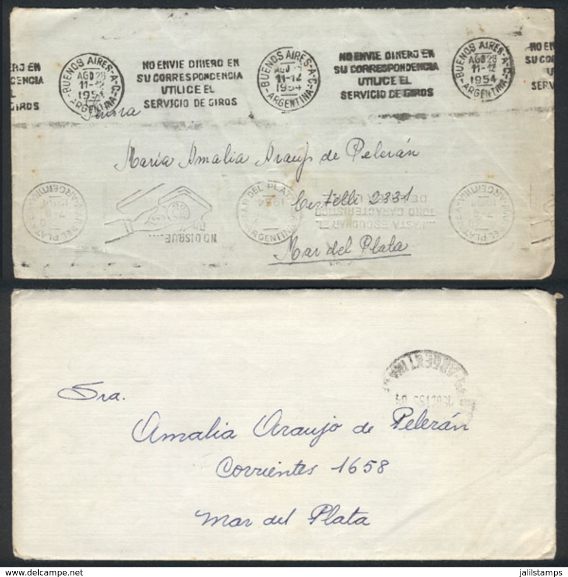 ARGENTINA: 2 Covers (with Content) Sent From Buenos Aires (in 1954)and General Roca (1955) To Mar Del Plata, STAMPLESS A - Other & Unclassified
