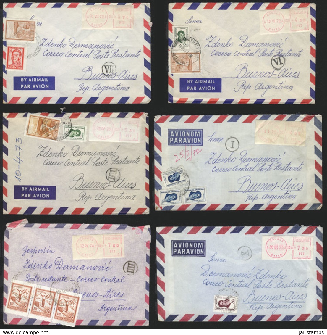 ARGENTINA: 54 Covers Sent From Yugoslavia To Buenos Aires, All With Meter Postages And Sent To POSTE RESTANTE, The Servi - Sonstige & Ohne Zuordnung