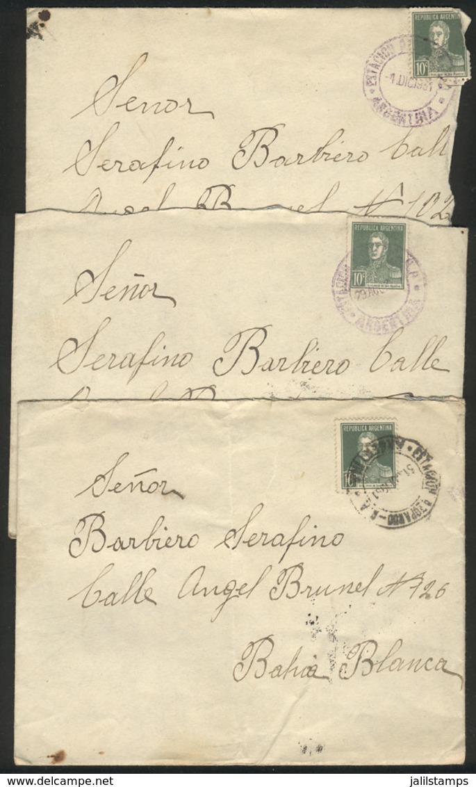 ARGENTINA: 3 Covers (with Original Letters Included) Sent From ESTACIÓN AZOPARDO To Bahía Blanca In 1931 Franked With 10 - Other & Unclassified