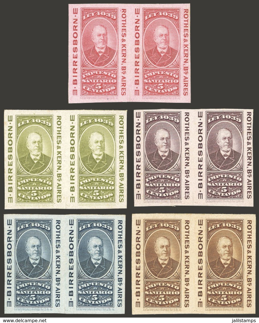 ARGENTINA: Impuesto Sanitario, 5 PROOFS Of Revenue Stamps For "Birresborn, Rothes & Kern, Buenos Aires", Pairs, VF Quali - Autres & Non Classés