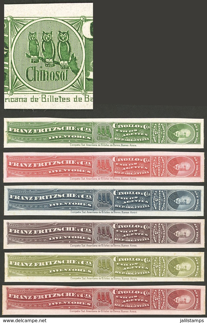 ARGENTINA: Impuesto Sanitario, 6 PROOFS Of Revenue Stamps For "Chinosol, Franz Fritzsche & Cia." (illustrated With OWLS  - Other & Unclassified