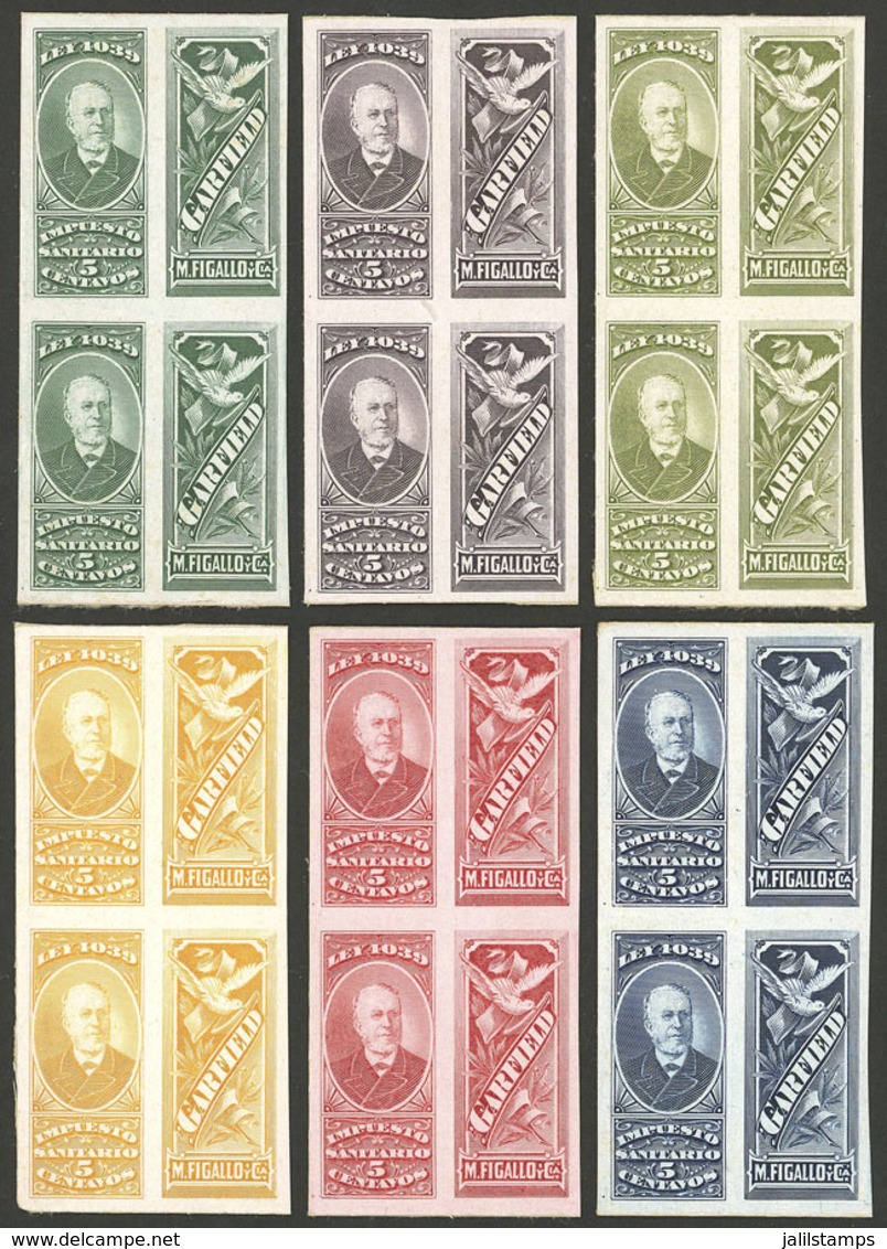 ARGENTINA: Impuesto Sanitario, 6 PROOFS Of Revenue Stamps For "GARFIELD, Of M. Figallo & Cía.", Pairs, VF Quality!" - Other & Unclassified