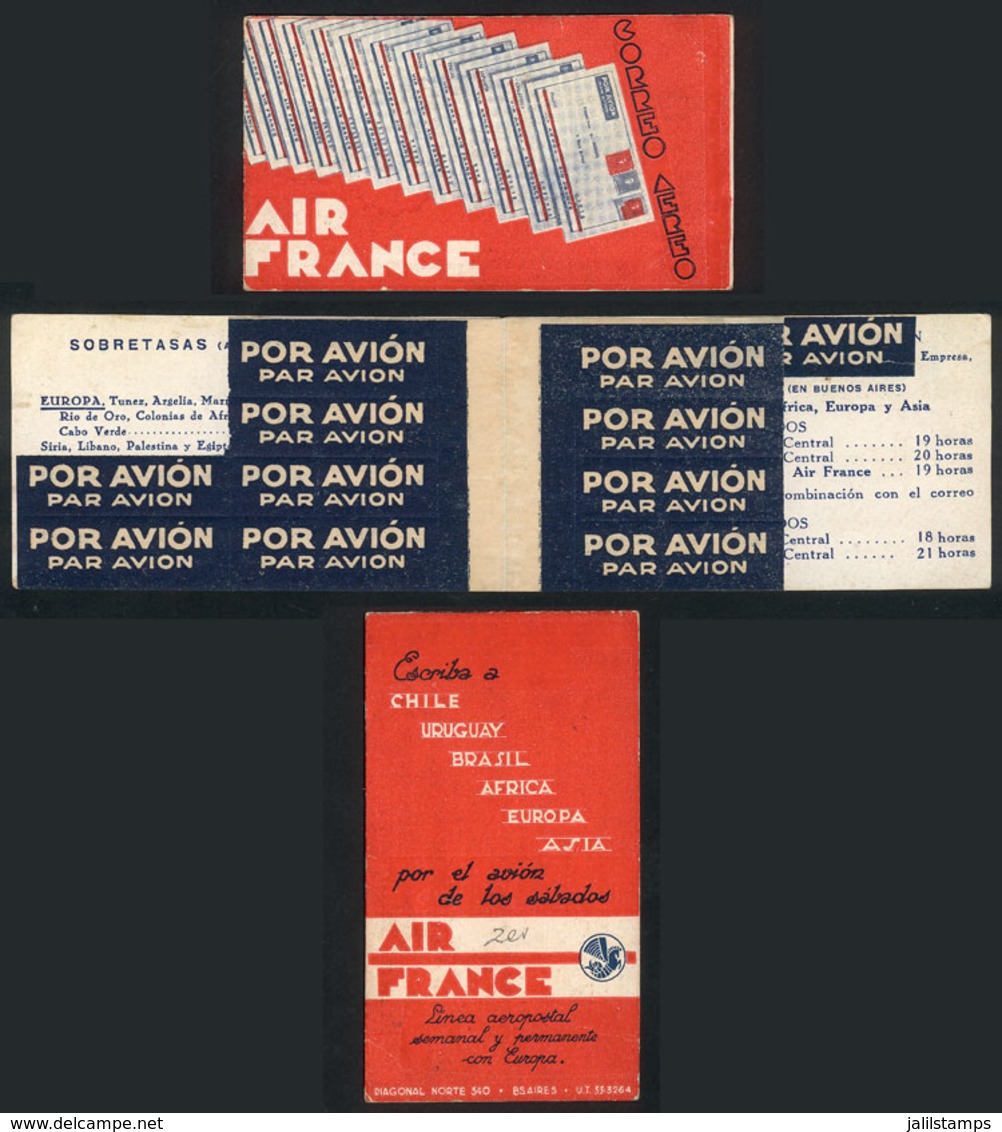 ARGENTINA: AIR FRANCE: Old Booklet With 10 Of The 16 "POR AVION" Labels, With Advertising Of The Airline And Rates, Gene - Non Classés