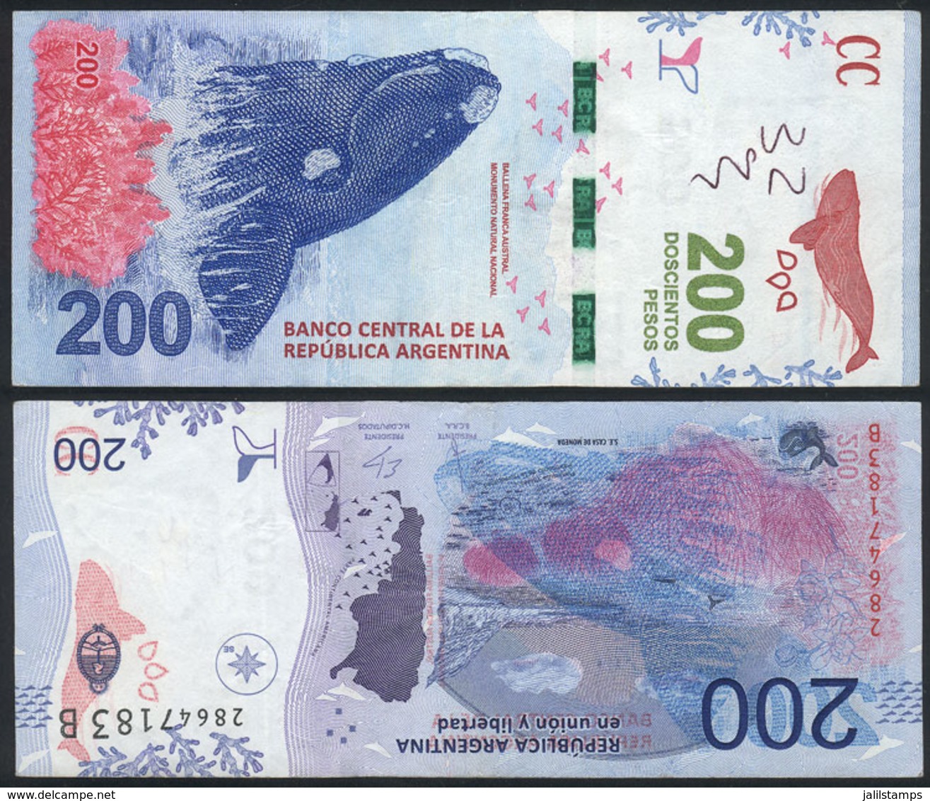 ARGENTINA: Modern Banknote Of 200 Pesos With VARIETY: Offset Impression On Back Of Rose Color, Used But Of VF Quality! - Non Classés