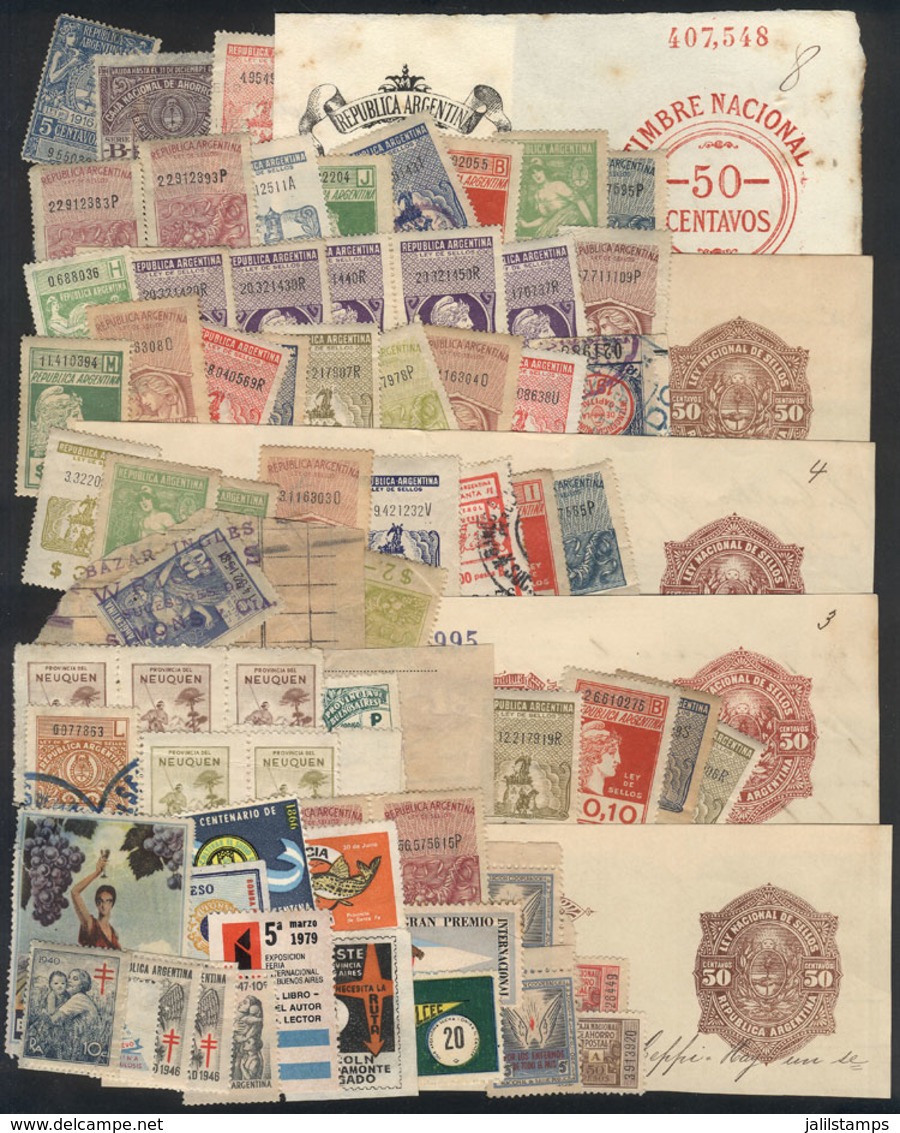 ARGENTINA: Lot Of Cinderellas (including A Few Rare!) + Some Revenue Stamps And Fragments Of Revenue Stamped Paper - Erinnophilie