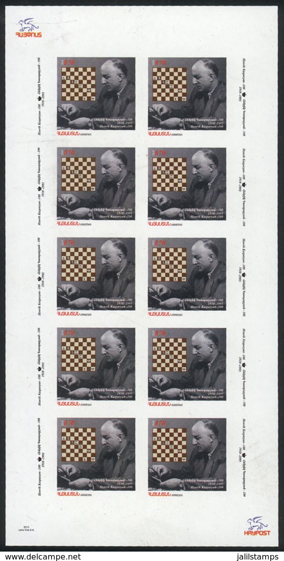 ARMENIA: Sc.839, 2010 Henrik Kasparyan, CHESS, Sheet Of 10 IMPERFORATE Values, MNH, Very Rare! - Arménie