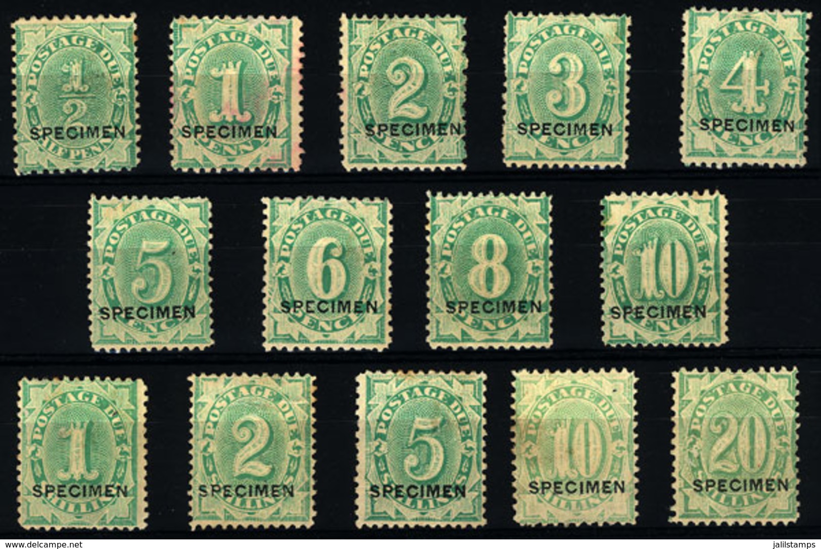 AUSTRALIA: Sc.J9/J22, 1902/4 Complete Set Of 14 Values, All With SPECIMEN Overprint, Mint No Gum, VF Quality, Rare! - Other & Unclassified