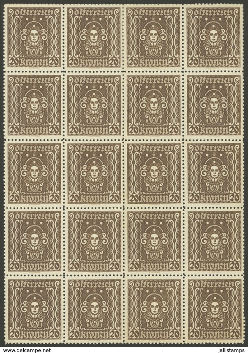 AUSTRIA: Sc.288a, 1922/4 20K. Perforation 11½, Beautiful MNH Block Of 20, VF Quality! - Autres & Non Classés