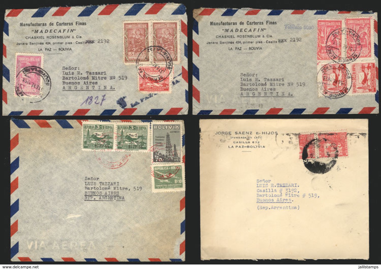 BOLIVIA: 7 Covers Sent To Argentina In The 1950s, Including Good Postages And One With Bisect Stamp, VF General Quality! - Bolivië